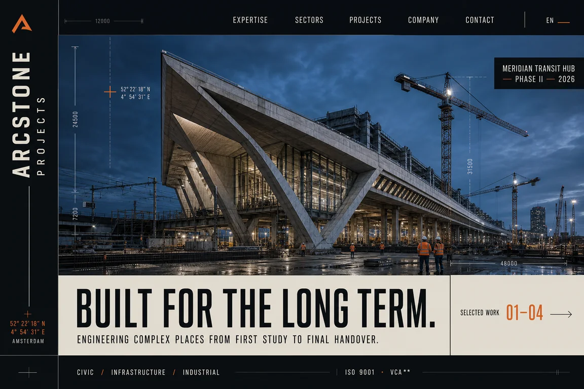 Concept homepage for Arcstone Projects, a construction and engineering website