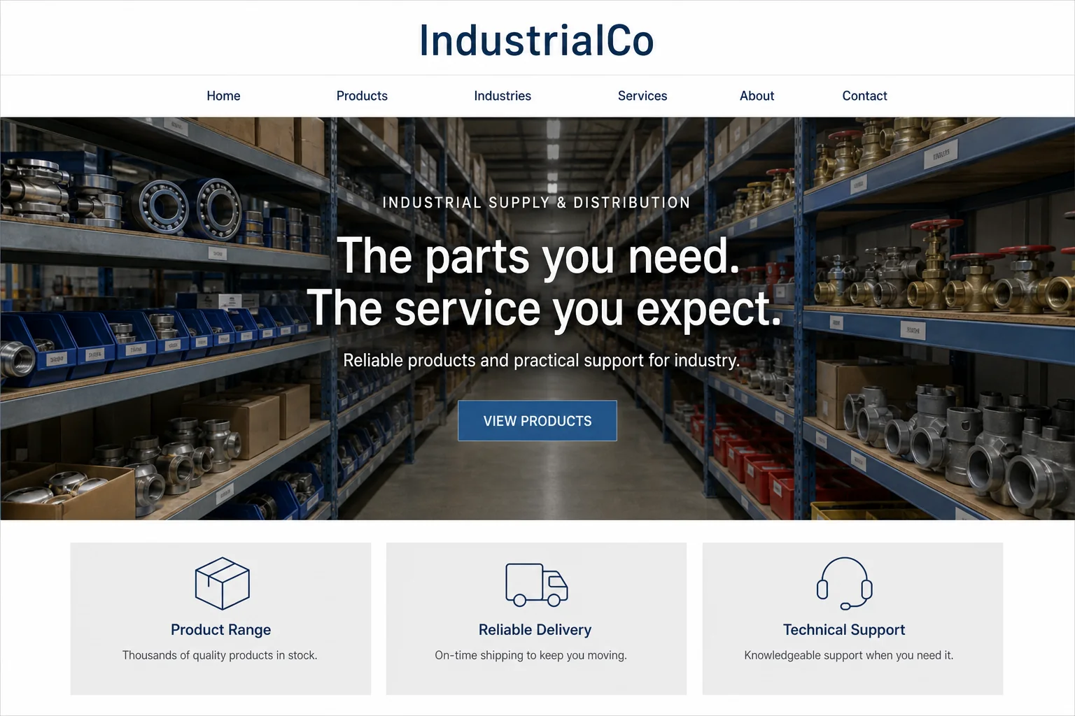 IndustrialCo's website before the redesign: a dated centred template
