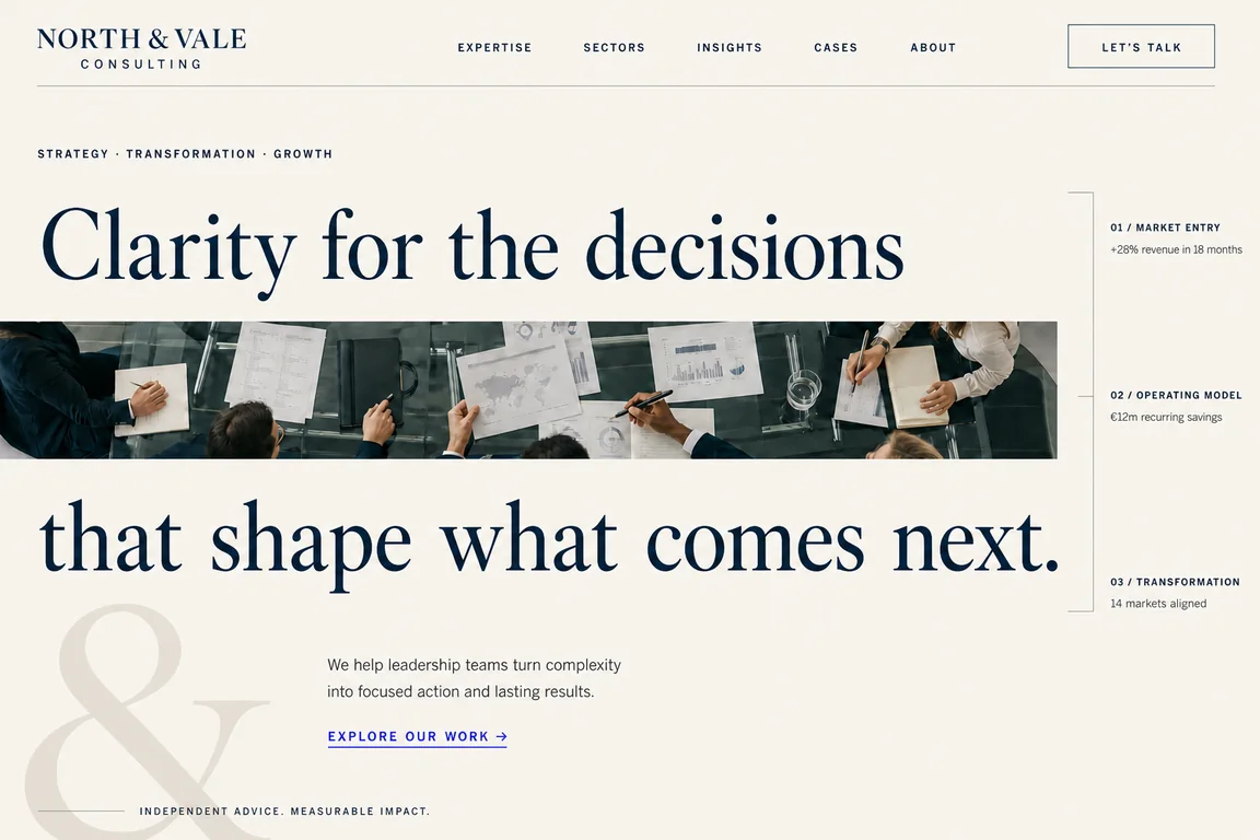 Concept homepage for North & Vale Consulting, a professional services website